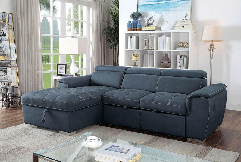 Patty - Blue Gray -  Sleeper Sectional Sofa w/ Storage - Ornate Home