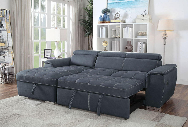 Patty - Blue Gray -  Sleeper Sectional Sofa w/ Storage - Ornate Home