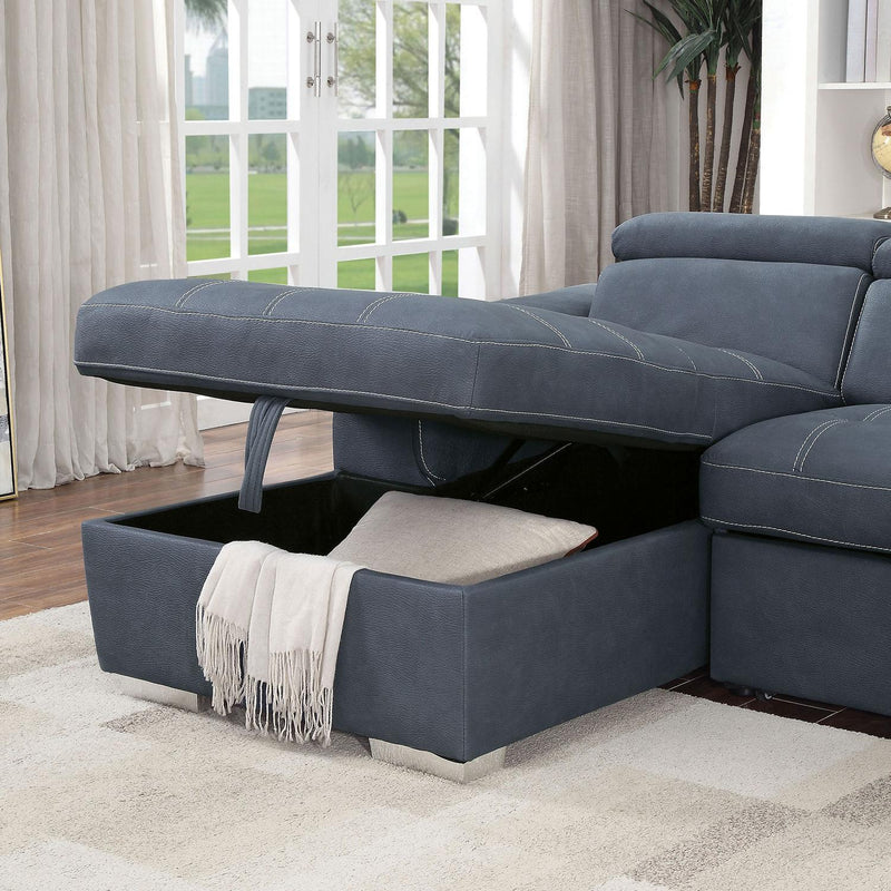 Patty - Blue Gray -  Sleeper Sectional Sofa w/ Storage - Ornate Home