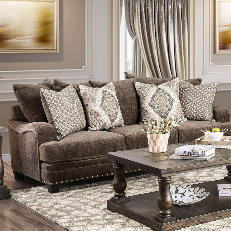 Pauline - Dark Brown - Stationary Sofa & Loveseat - 2pc - Ornate Home