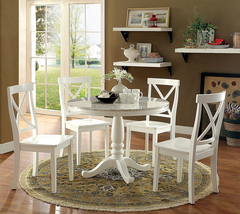 Penelope - White & Faux Marble - 5pc Dining Set - Ornate Home