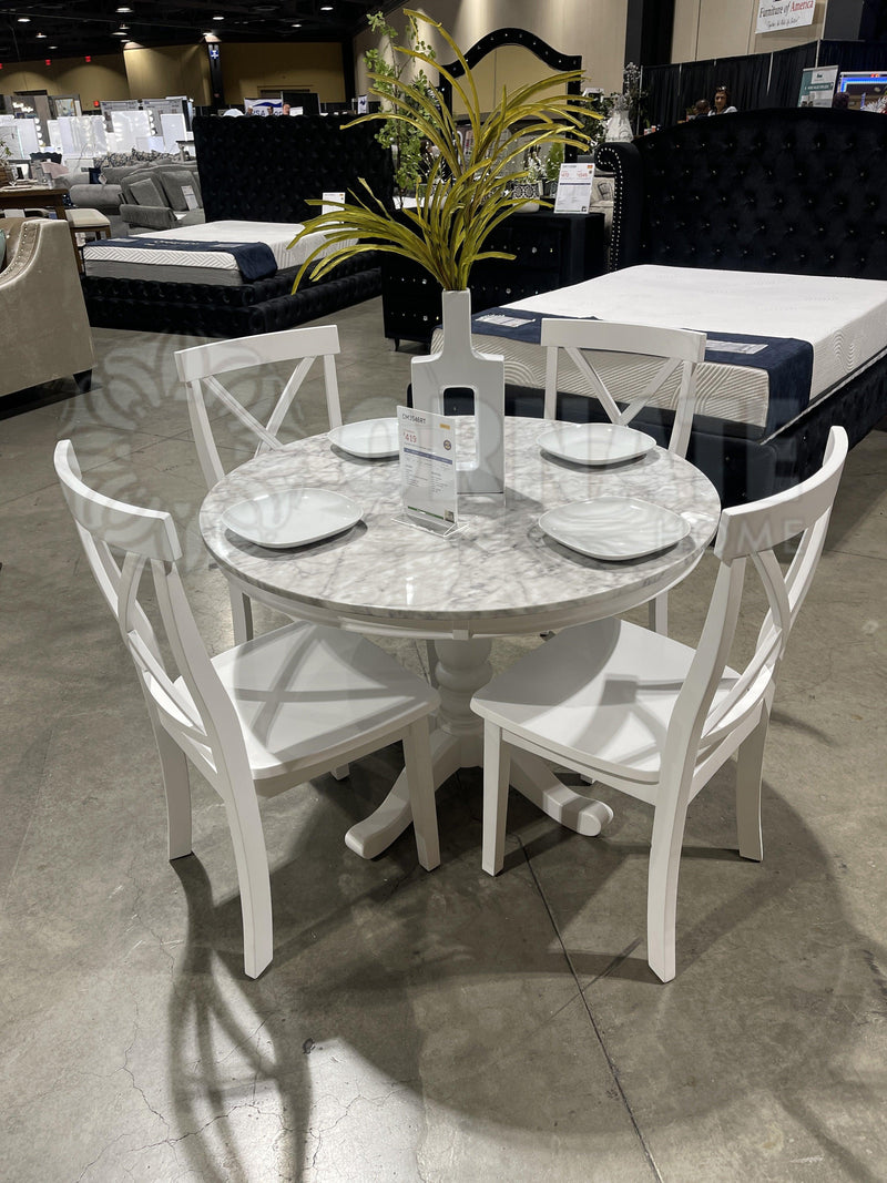 Penelope - White & Faux Marble - 5pc Dining Set - Ornate Home