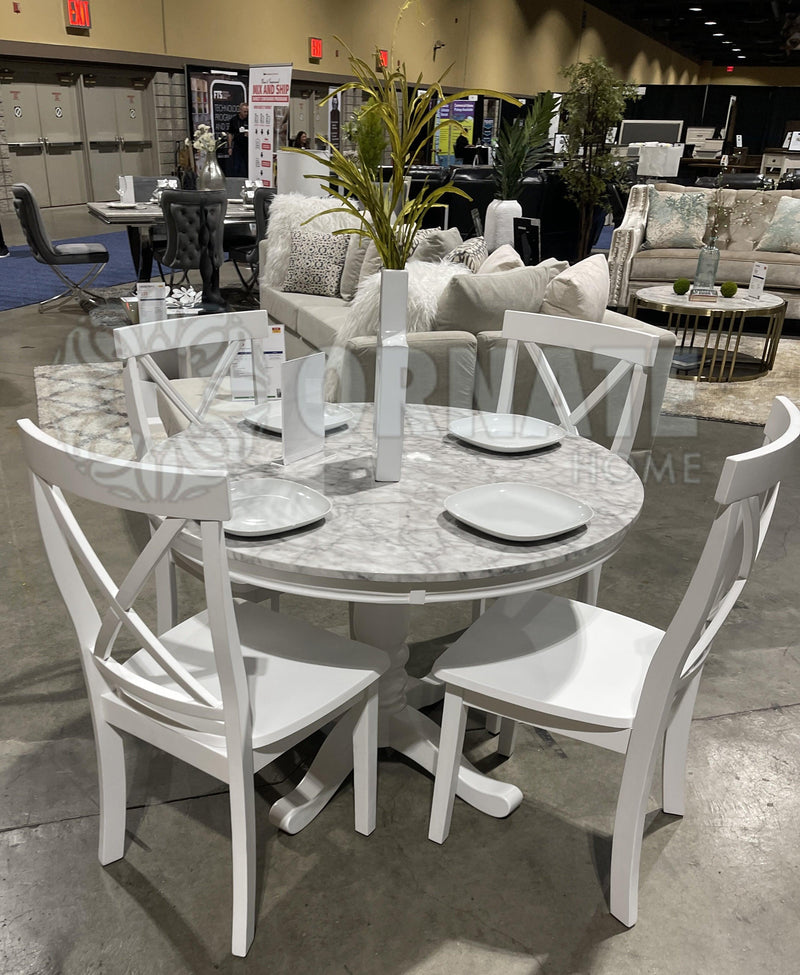 Penelope - White & Faux Marble - 5pc Dining Set - Ornate Home