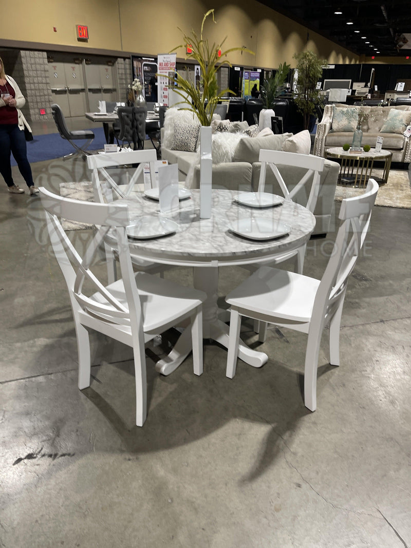 Penelope - White & Faux Marble - 5pc Dining Set - Ornate Home