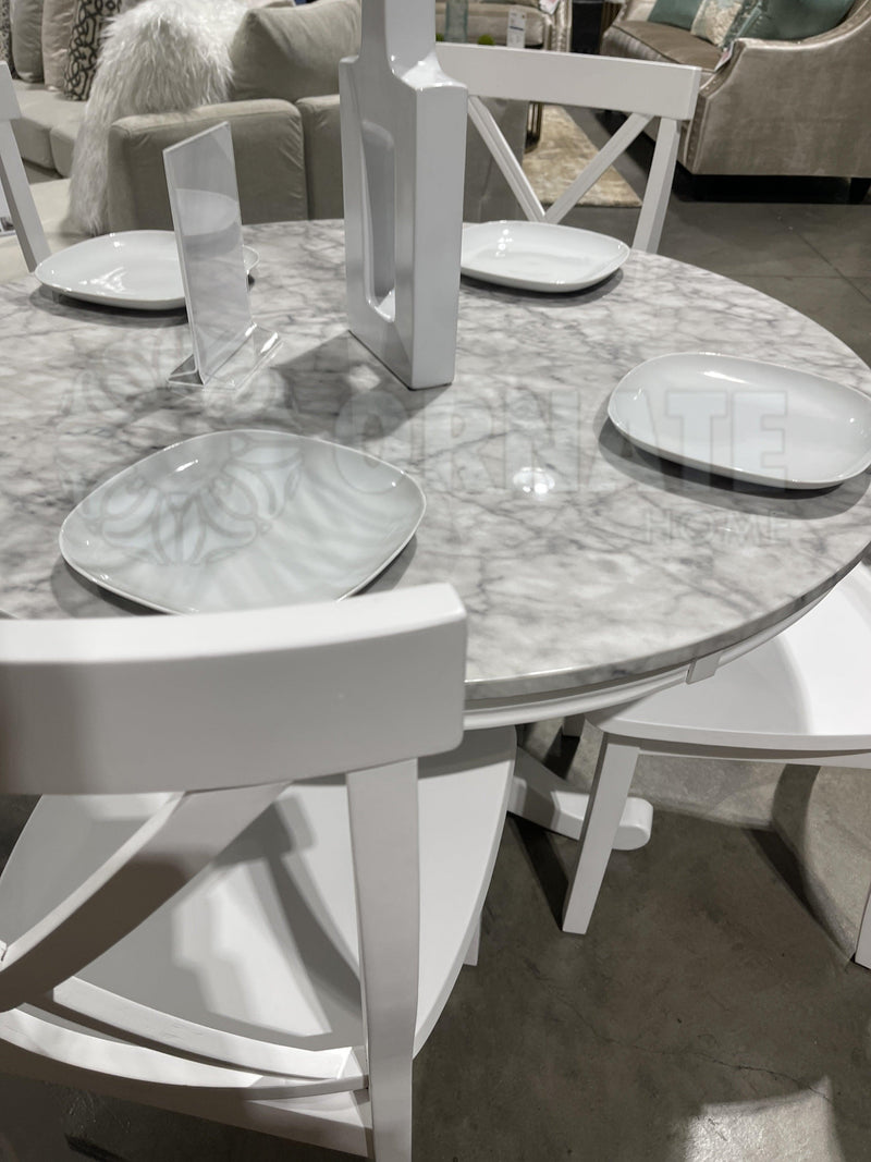 Penelope - White & Faux Marble - 5pc Dining Set - Ornate Home