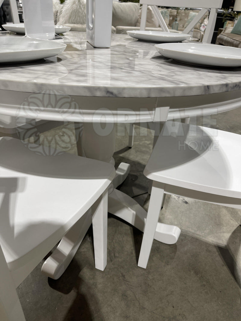 Penelope - White & Faux Marble - 5pc Dining Set - Ornate Home