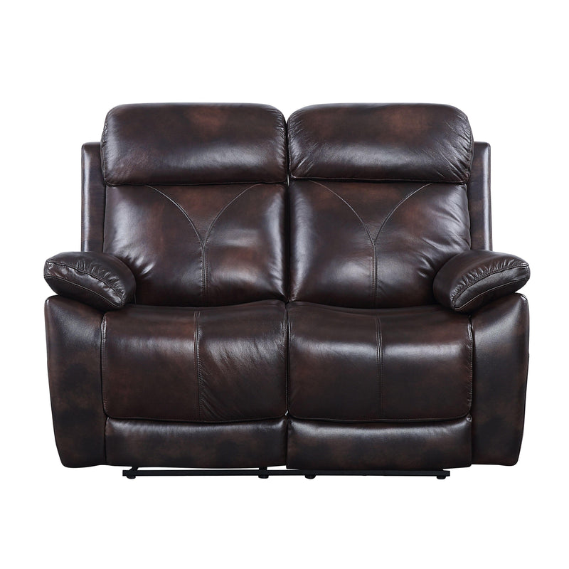 Perfiel - Dark Brown - Top Grain Leather Manual Reclining Loveseat - Ornate Home