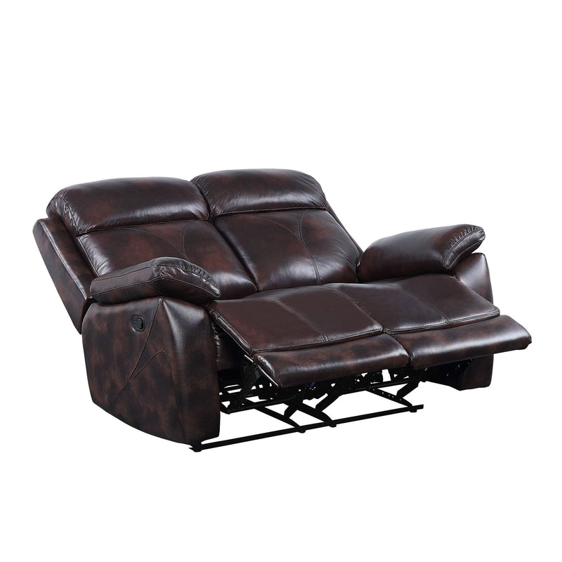 Perfiel - Dark Brown - Top Grain Leather Manual Reclining Loveseat - Ornate Home