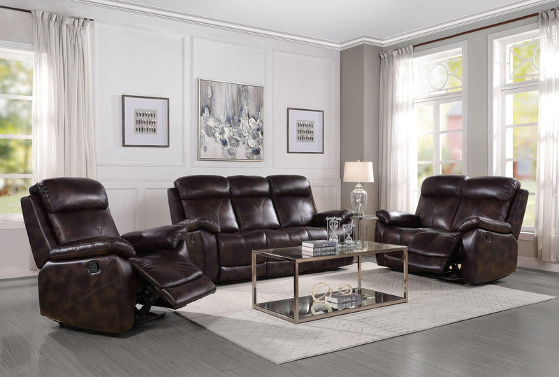 Perfiel - Dark Brown - Top Grain Leather Manual Reclining Loveseat - Ornate Home