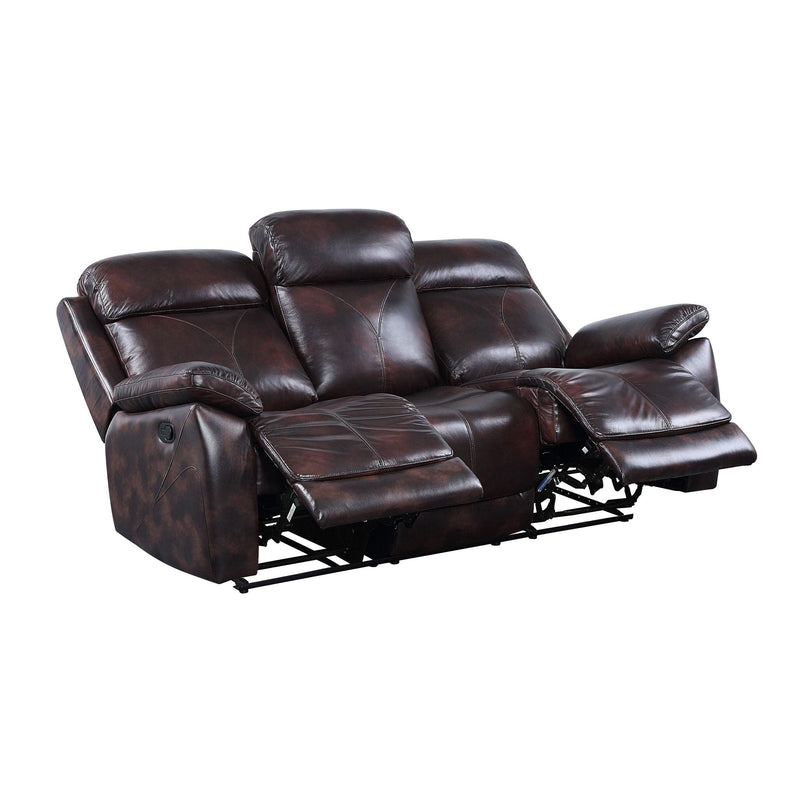 Perfiel - Dark Brown - Top Grain Leather Manual Reclining Sofa - Ornate Home