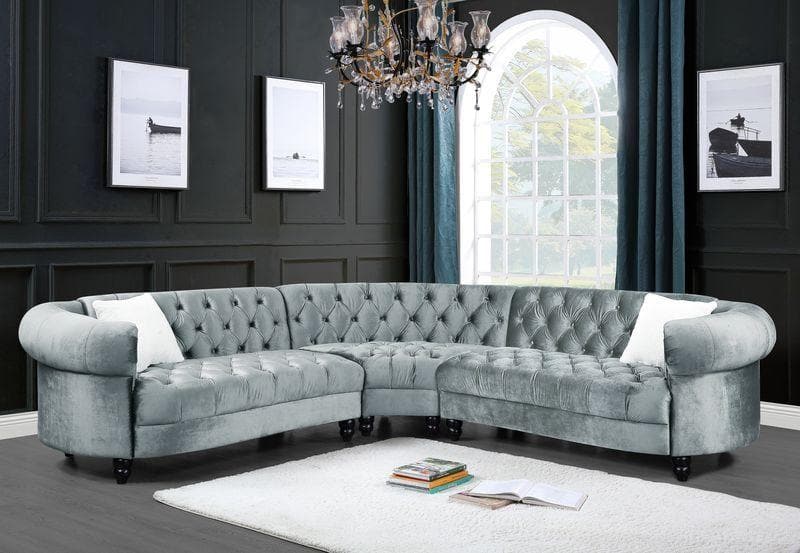 Qulan - Light Blue - Velvet Sectional Sofa - Ornate Home