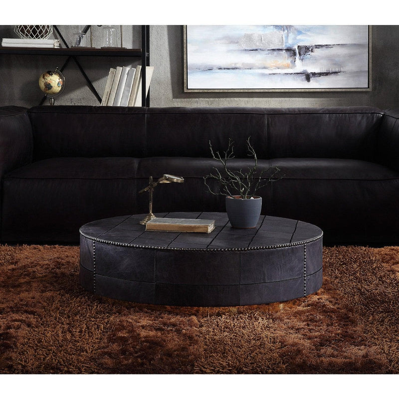 Ranya - Antique Ebony Top Grain Leather & Gold - Coffee Table - Ornate Home