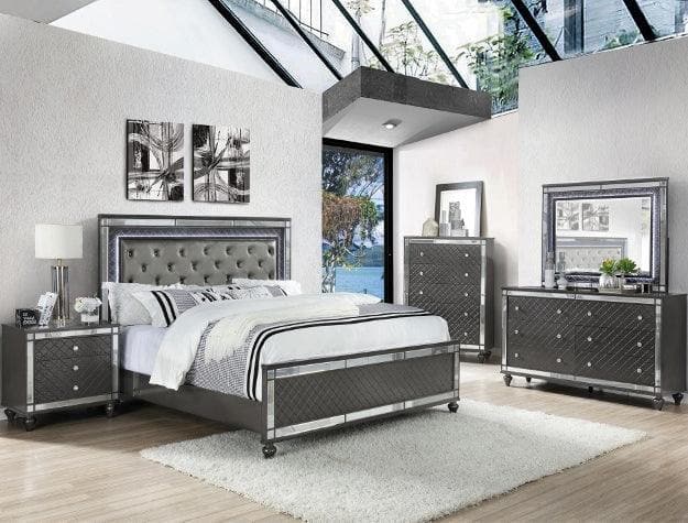 Refino Gray LED King Panel Bed - Ornate Home