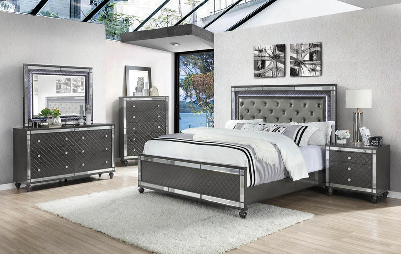 Refino - Gray - Panel Bedroom Set w/ LED Light - Ornate Home