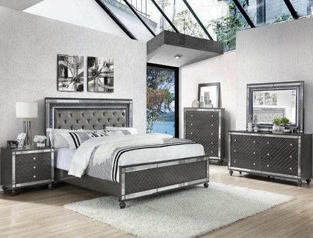 Refino - Gray - Queen Panel Bedroom Set w/ LED Light - Ornate Home