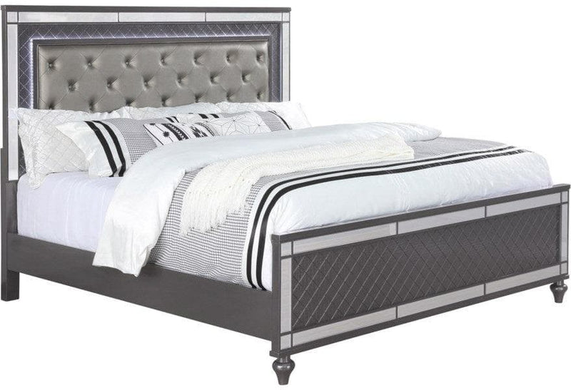 Refino - Gray - Queen Panel Bed w/ LED HB - Ornate Home