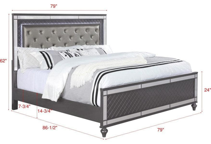 Refino - Gray - Queen Panel Bed w/ LED HB - Ornate Home