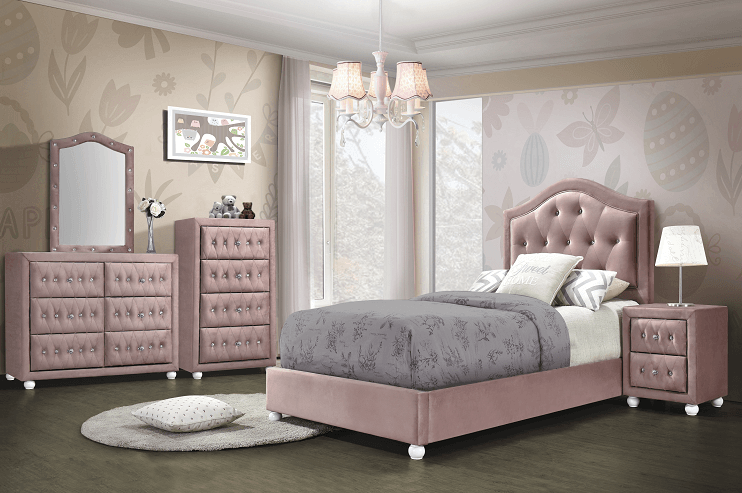 Reggie Pink Fabric Twin Bed - Ornate Home