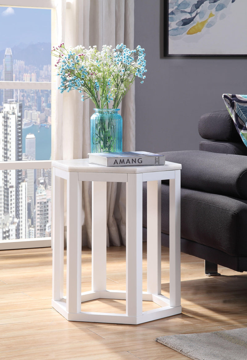 Reon Marble & White End Table (2Pc Pk) - Ornate Home