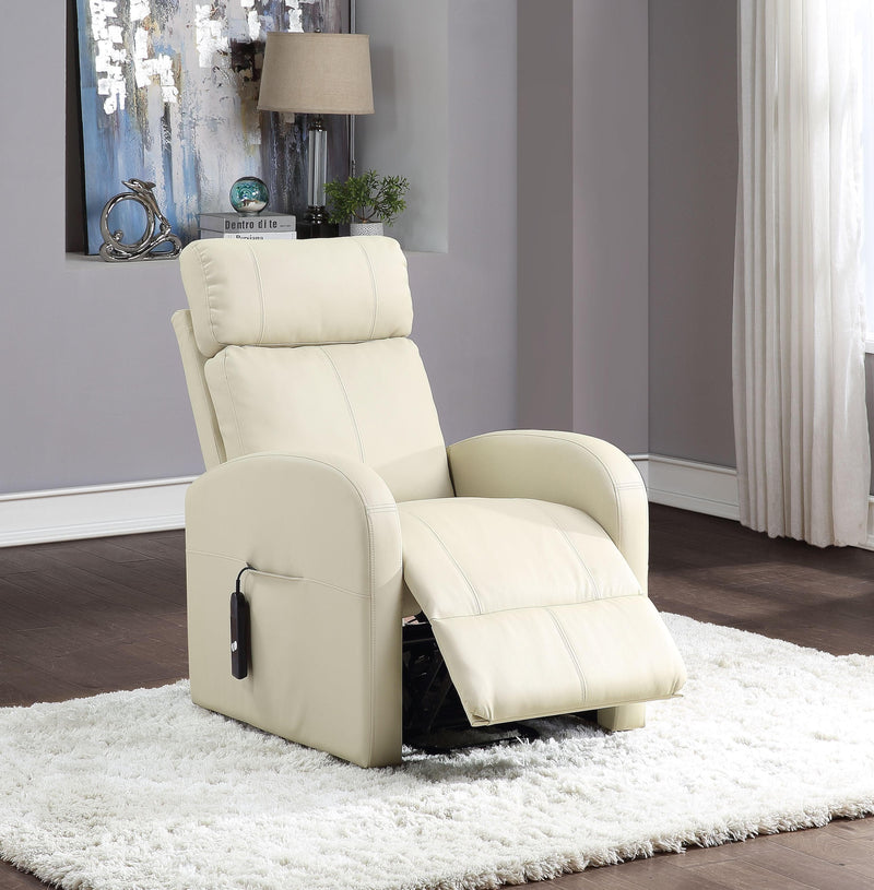 Ricardo Beige PU Recliner w/Power Lift - Ornate Home