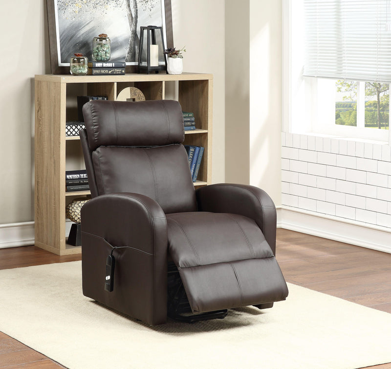 Ricardo Brown PU Recliner w/Power Lift - Ornate Home