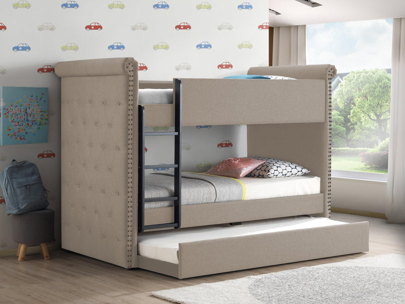 Romana II Beige Fabric Bunk Bed & Trundle (Twin/Twin) - Ornate Home