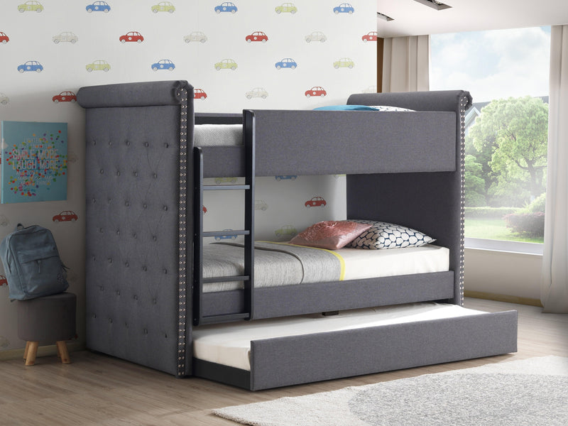 Romana II Gray Fabric Bunk Bed & Trundle (Twin/Twin) - Ornate Home