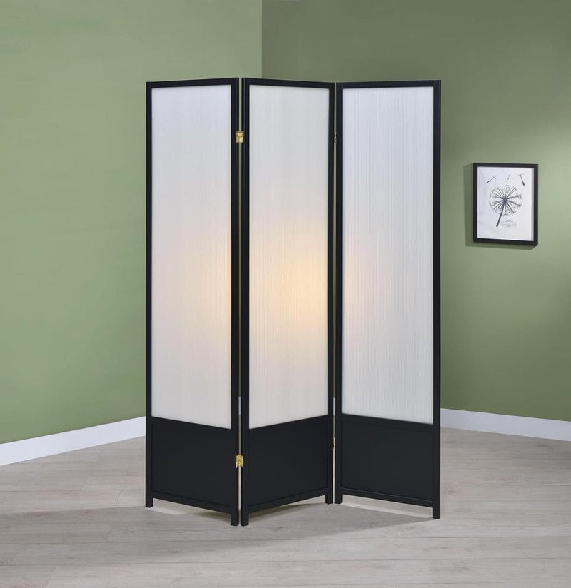 Room Divider - Translucent & Black - 3pc Folding Floor Screen - Ornate Home