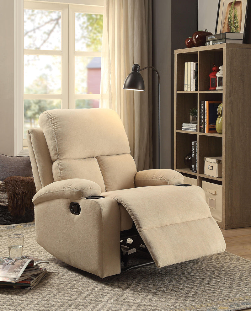 Rosia Beige Velvet Recliner (Motion) - Ornate Home