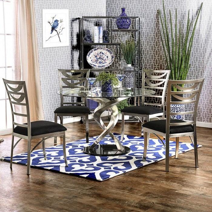 Roxo - Silver & Black - 5pc Dining Set - Ornate Home