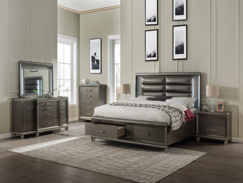 Sadie PU & Dark Champagne Queen Bed - Ornate Home