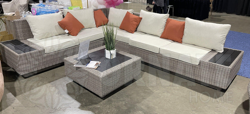 [DECEMBER SPECIAL] Salena - Beige & Gray - Patio Sectional Sofa w/ Cocktail Table - 5pc Set - Ornate Home