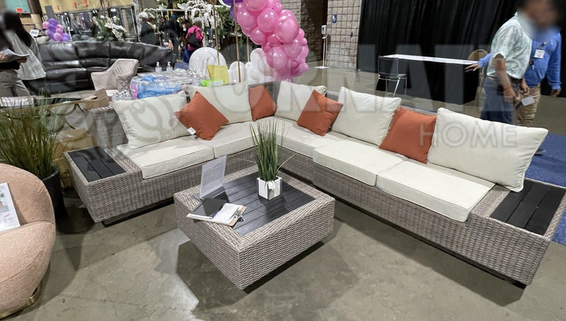 [DECEMBER SPECIAL] Salena - Beige & Gray - Patio Sectional Sofa w/ Cocktail Table - 5pc Set - Ornate Home