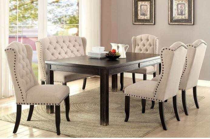 Sania III - Black & Beige - 6pc Dining Room Set w/ Bench - Ornate Home