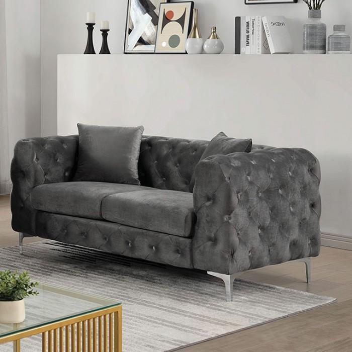 Sapphira - Dark Gray - Stationary Loveseat - Ornate Home