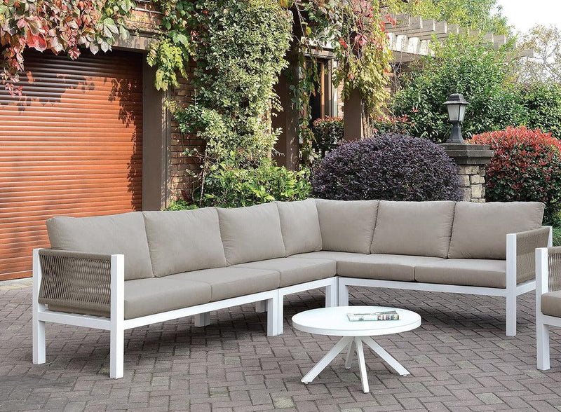 Sasha - Light Taupe & White - Outdoor L Shape Sectional Sofa - Ornate Home