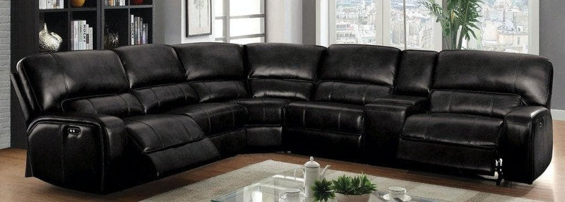 Saul Black Leather-Aire Sectional Sofa (Power Motion/USB) - Ornate Home