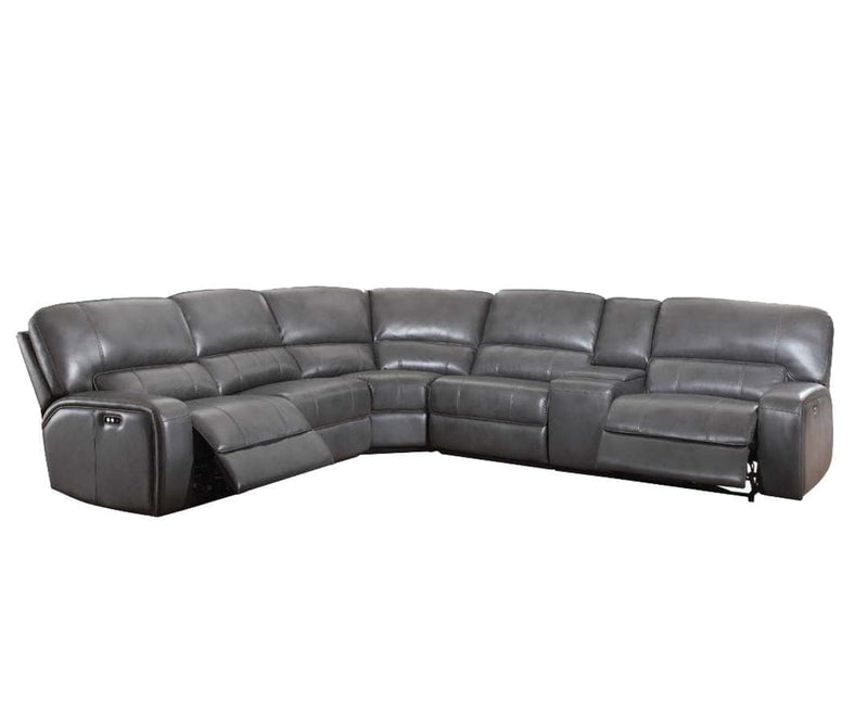 Saul Gray Leather-Aire Sectional Sofa (Power Motion/USB) - Ornate Home