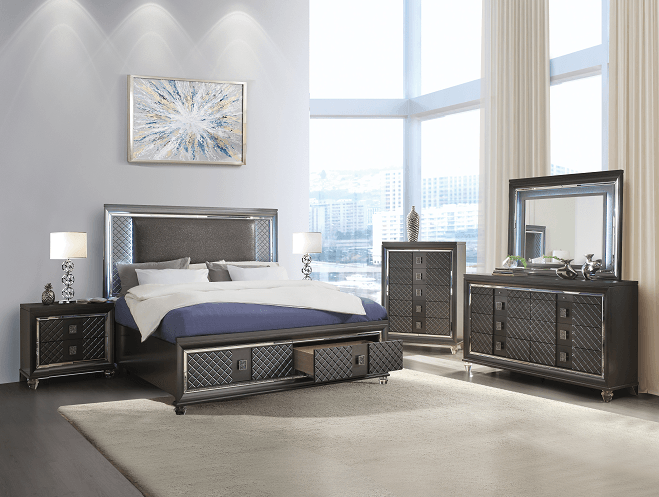 Sawyer PU & Metallic Gray Queen Bed - Ornate Home