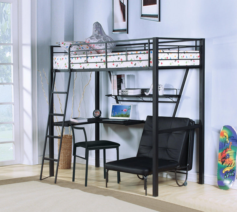 Senon Silver & Black Loft Bed & Desk - Ornate Home