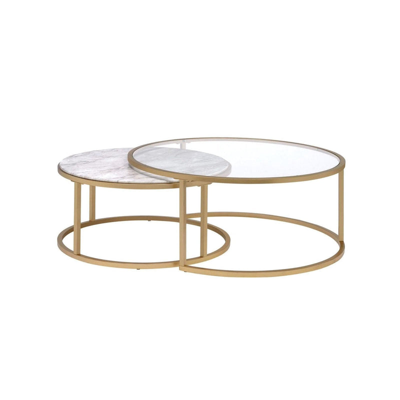 Shanish Nesting Table Set (2Pc) - Faux Marble/Glass & Gold - Ornate Home