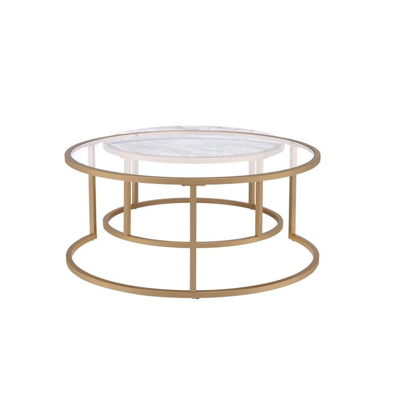 Shanish Nesting Table Set (2Pc) - Faux Marble/Glass & Gold - Ornate Home