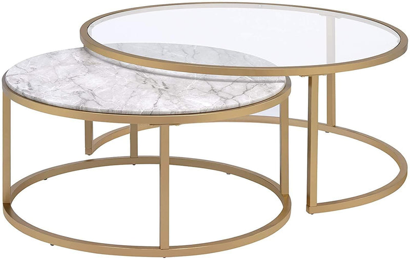 Shanish Nesting Table Set (2Pc) - Faux Marble/Glass & Gold - Ornate Home