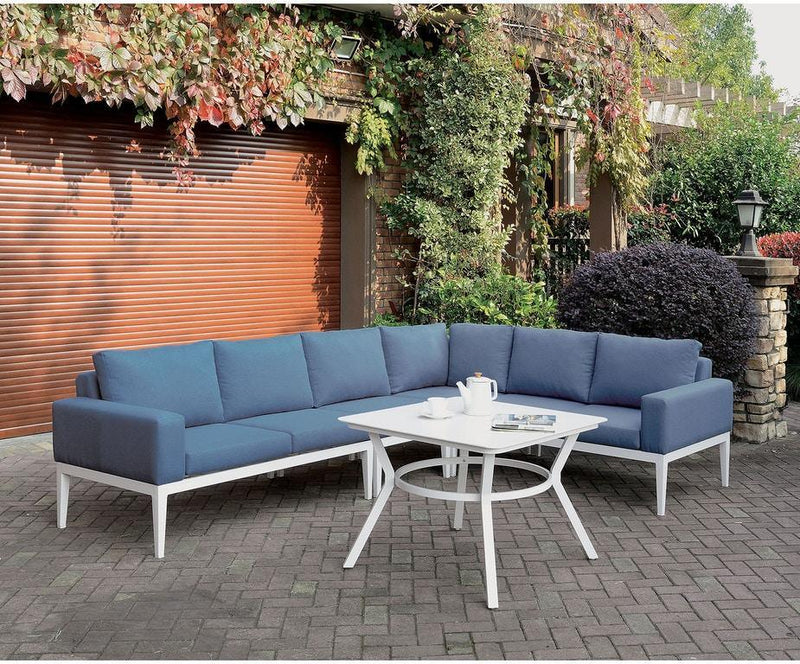 Sharon - Blue & White - Outdoor L Shape Sectional Sofa - Ornate Home