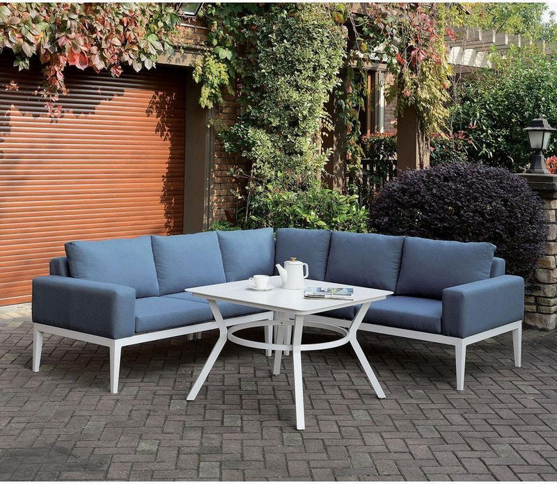 Sharon - Blue & White - Outdoor L Shape Sectional Sofa - Ornate Home