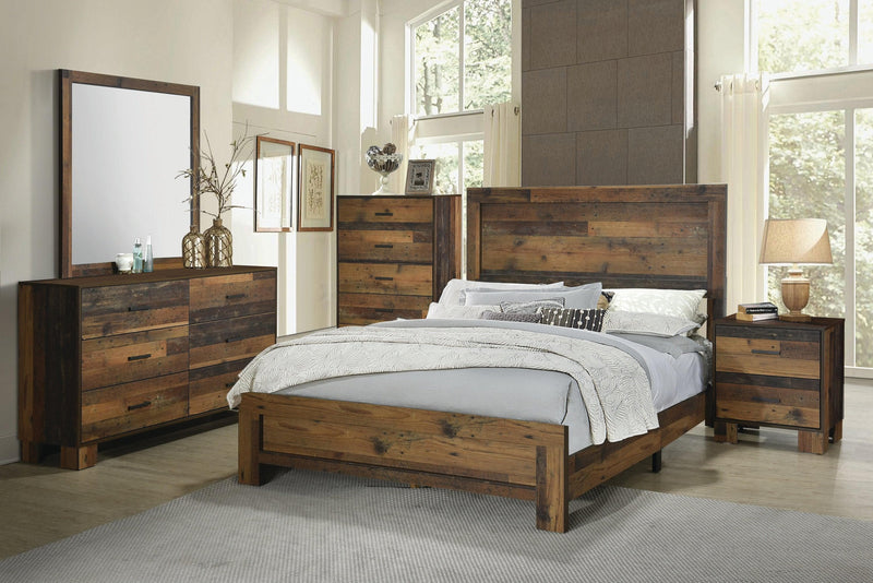 Sidney - Rustic pine - 4pc Eastern King Panel Bedroom Set - Ornate Home