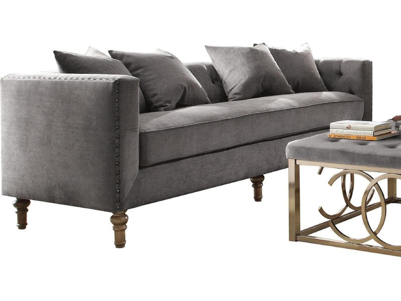 Sidonia Sofa in Gray Velvet - Ornate Home