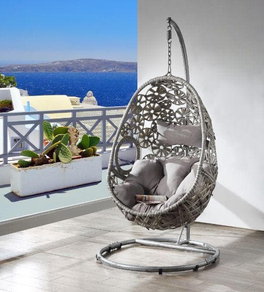 Sigar - Light Gray - Patio Swing Chair w/ Stand - Ornate Home