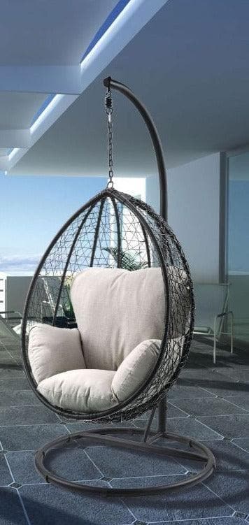 Simona - Beige & Black - Patio Swing Chair w/ Stand - Ornate Home