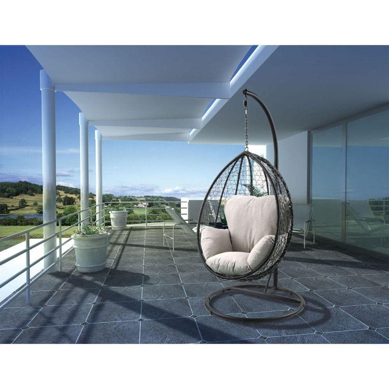 Simona - Beige & Black - Patio Swing Chair w/ Stand - Ornate Home